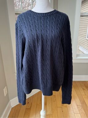 John Galt Navy Blue Cableknit Cotton Crewneck Sweater Size Medium
